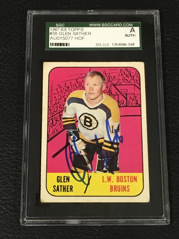 HOF GLEN SATHER 1967-68 TOPPS ROOKIE SIGNED AUTOGRAPHED CARD #38 SGC AUTHENTIC - Image 1 of 2