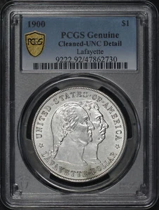Dólar de plata Lafayette 1900 conmemorativo PCGS UNC detalles limpiados - Imagen 1 de 2