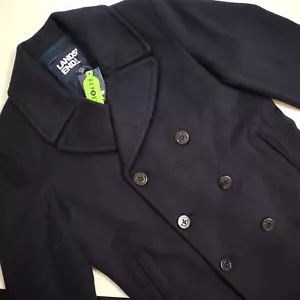 Lands End Pea Coat Medium Navy Double Breasted Insulated Heavy Wool NWT - Picture 1 of 18