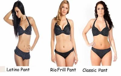 FREYA~PIER U/W HALTERNECK-BIKINI BRA+BRIEF-SET-BLACK-WHITE-POLKA-DOT*CHOOSE SIZE - Image 1 of 3