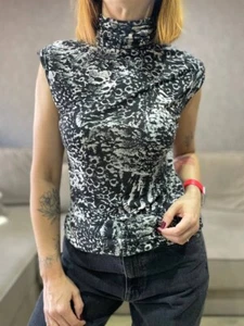 Diesel Vintage Sleevless T-shirt Blouse Animal Print Y2K Size S/M Japan Vibe - Picture 1 of 18