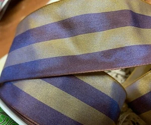 vintage ribbon wire 2" stripe acetate rayon olde gold plum 1yd made in France - Picture 1 of 6