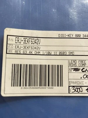 ERJ-3EKF6342V RESISTOR THICK FILM 63.4K Ohm 0.1W 1% 0603 SMT (100 PER LOT) - Image 1 of 4