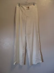 Pantalone donna T Tahari taglia 8 misto lino vita alta gamba larga bianco ufficio - Foto 1 di 6