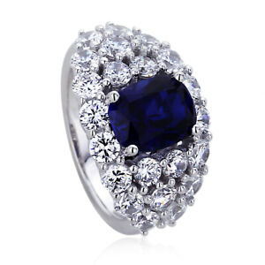 11mm Platinum Plated Silver 2ct Sapphire Oval CZ Ladies Cocktail Ring