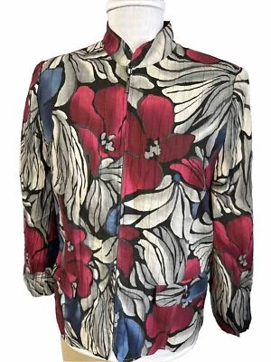 Chaqueta Alfred Dunner Talla 12 Cremallera Arrugada Floral Rojo Azul Gris Negro Bolsillos Foto 1 de 4