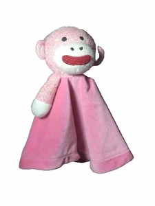 Magic Years Pink Sock Monkey Lovey Soft Satin Back Blanket Clean Rattles - Picture 1 of 5