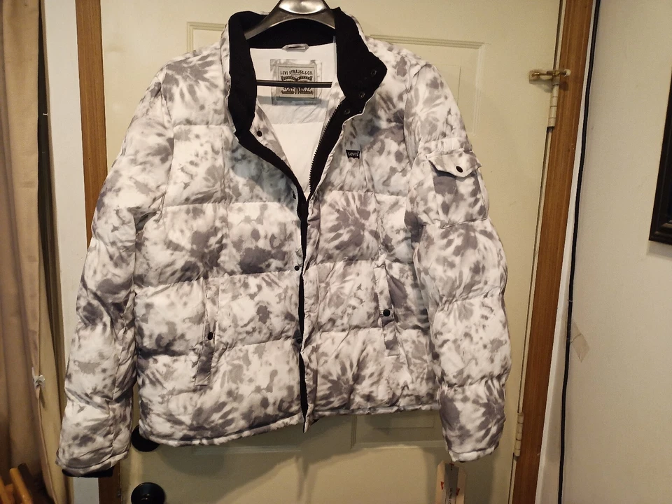 Mens Levi's Grey/White Tie Dye Puffer Jacket Coat XXL BRAND