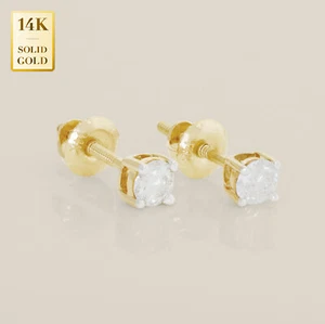 Aretes solitario de diamantes de 14K REALES de oro macizo real con diamantes naturales genuinos - Imagen 1 de 2