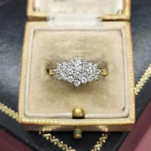 14K Yellow Gold Over 2.00 Ct Round Cut Diamond Cluster Engagement Ring Size N - Picture 1 of 5