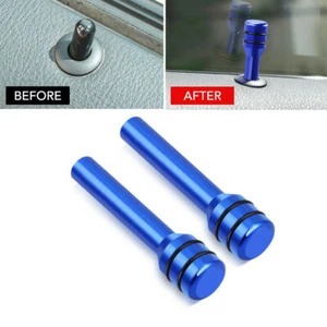2pcs Blue Aluminum Car Interior Accessories Door Lock Stick Knob Pull Pins Cover - Picture 1 of 12