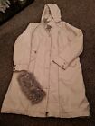 Per Una Ladies Quilted Coat With Fur Trimmed Collar Size Large Plus Hood White