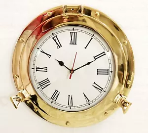 Antiguo reloj analógico de latón marino de 12" ojo de buey reloj de pared náutico decoración - Imagen 1 de 5