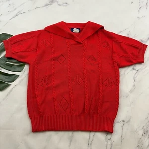 Bay Club Womens Vintage 90s Sweater Size M Red Nautical Collar Short Sleeve - Picture 1 of 11