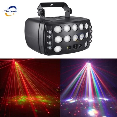 DJ Disco Party Stage Light 4 in 1 Red Laser LED Strobe RGBW Effect DMX512 Light - Image 1 of 4