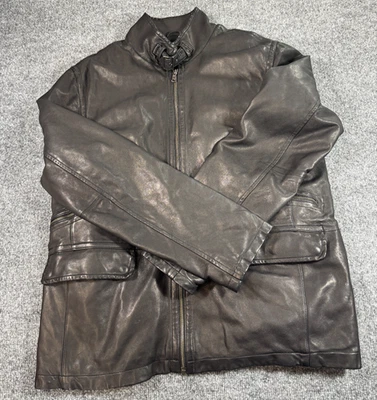 Chaqueta de motociclista Banana Republic para hombre grande negra con bolsillos de cuero chaqueta con cremallera completa Foto 1 de 4