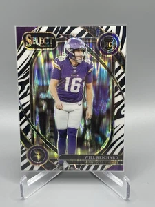 2024 Panini Select Club Level #300 Will Reichard Zebra Prizm RC Case Hit Vikings - Picture 1 of 2