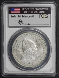 2000-P Leif Ericson Silver Dollar $1 PCGS MS70, Mercanti Signed Label [BN850] - Picture 1 of 4