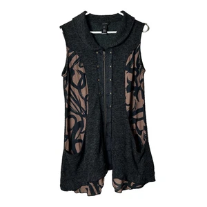 Maglione Ali Miles nero grigio zip davanti gilet art to wear donna M lagenlook marrone - Foto 1 di 8