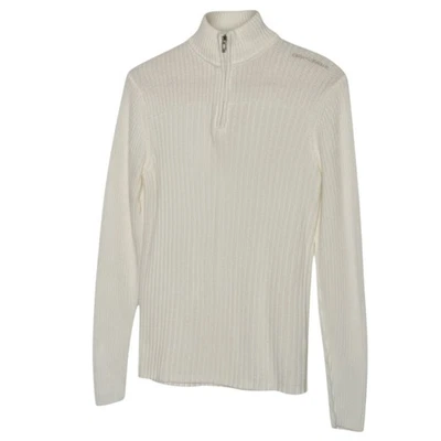 Suéter DKNY Jeans Para Hombre Talla M Marfil Acanalado Manga Larga 1/4 Cremallera Algodón Pullover Foto 1 de 4