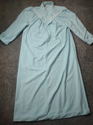 Vintage Sears Cachet Baby Blue Embroidered Robe House Dress Long Size L Mumuu - Image 1 of 4