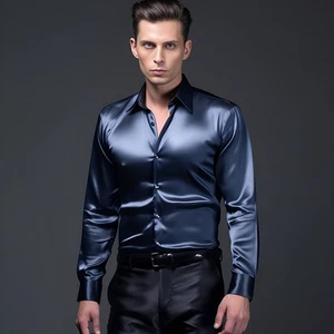 Spring Fashion Men Satin Long-Sleeved Shirt Casual Business Shirt for Men - Picture 1 of 20