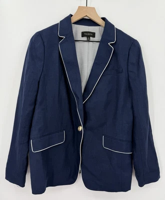 Talbots Blazer Womens 12 Blue Linen Gold Button Jacket Office Casual Career - Image 1 of 4