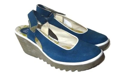 Zapatos Fly London Ylux de cuero azul con cuña - Talla 41 10,5 Foto 1 de 3