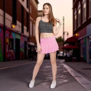 Women’s Pink Stretchy Flared Fashion Mini Skirt Sexy Pleated Clubwear Outfit - Picture 1 of 7