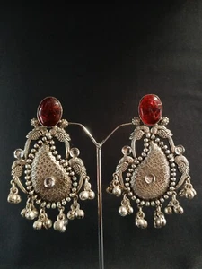 Elegant Oxidized Silver Color Red Agate & Pearl studded Earrings for Girls - Picture 1 of 10