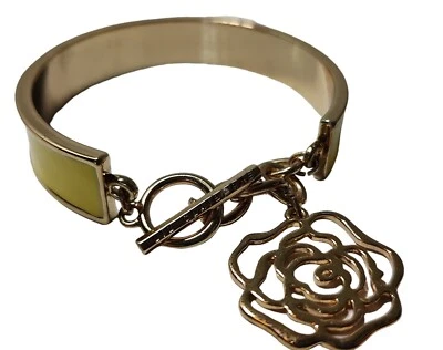 Brazalete Liz Claiborne Esmalte Amarillo Firmado Tono Dorado Palanca De Colección Foto 1 de 4