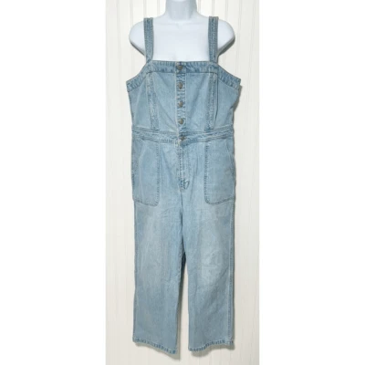 Madewell Light Wash Blue Stitched Strap Utility Pocket Denim Jumpsuit Size 14 - Image 1 of 4