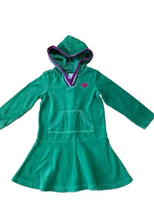 GYMBOREE Hooded Long Sleeve Brushed Fleece Dress - GREEN & PINK Color Sz 4 Girl - Picture 1 of 3