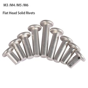 Solid Aluminium Flat Head Rivets M3 M4 M5 M6 Long Various lengths 5mm - 30mm - Picture 1 of 8