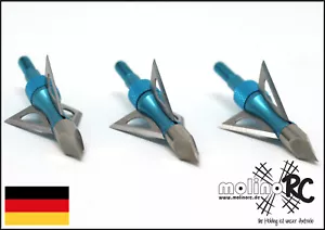 3x Pfeilspitzen blau Jagdspitzen Armbrust Bogen Alu mit 3 Klingen aus Edelstahl - Bild 1 von 5