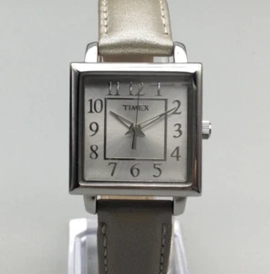 Timex Elevated Watch Women T2P095 28mm Silver Tone Leather Band New Battery - Picture 1 of 15