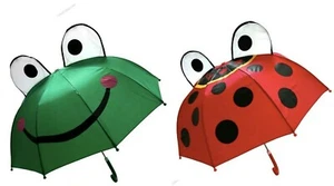 Children's Umbrella SOAKE Kids Brolly Red Ladybird Green Frog Animal 3D Eye NEW - Picture 1 of 14