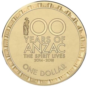 2014 AUSTRALIAN $1 DOLLAR COIN | CENTENARY 100 YEARS OF ANZAC | THE SPIRIT LIVES - Picture 1 of 2