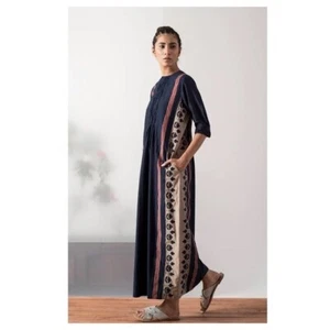 IKAI Women by Ragina Ahuja Center Gather Tribal Applique' Maxi Dress Blue Red M - Picture 1 of 4