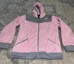 The North Face Jacket Youth Girl Sz XL / 18 pink white striped full zip hood - Picture 1 of 7