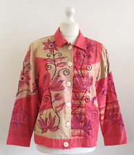 Indigo Moon Jacket Size M Pink Embroidered Floral Patchwork Unique Unusual