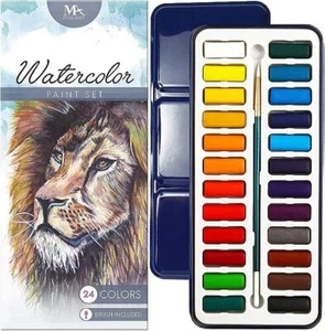 Juego esencial de pintura de acuarela MozArt - 24 colores con sartén y pincel - Imagen 1 de 4