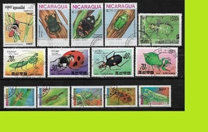 Insects Stamps Collection - Animals - Fauna - 14 Used Stamps - Mix World - Picture 1 of 1