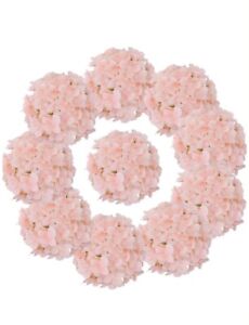 Lushidi 10Pcs Silk Hydrangea Heads With Stems Artificial Flowers Peach Pink