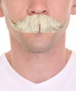 Men's HandLebar Style Moustache Set | White Cosplay Facial Hair M-1181 - Picture 1 of 5