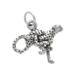 Sterling Silver, Charging Cheetah Charm, Antiqued Silver, 17mm x 19mm, 925 - Foto 1 di 2