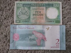 Hong Kong 10 Dollars 1986 World Bill Note Currency (Circ.) + BONUS Venezuela 2B - Picture 1 of 4