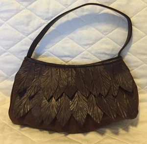 Authentic Paolo Masi Brown Genuine Leather Suede Purse With Leaf Made In Italy - Picture 1 of 7