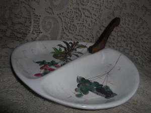 Bandeja de platos vintage pintada a mano de cerámica de madera Handd dividida relish tuerca bonbon - Imagen 1 de 12
