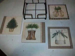 Set 4 Sottobicchieri Quadrati in Ceramica Agrifoglio 4" - Vacanze Natale con Conservazione - Foto 1 di 9